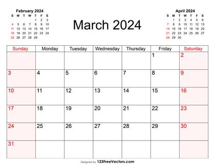 Blank March Calendar 2024