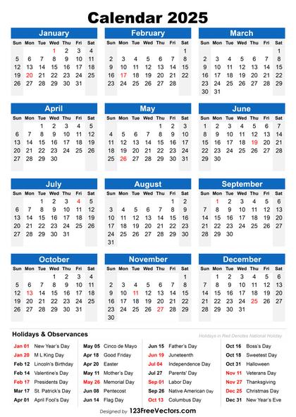 2025 Holiday Calendar
