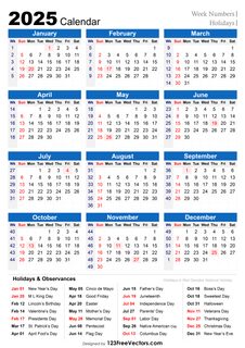 2025 Holiday Calendar with Week Numbers