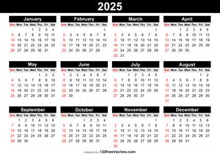 Free Printable Yearly Calendar 2025