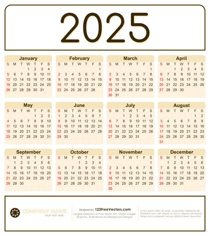 Calendar 2025 Design Vector
