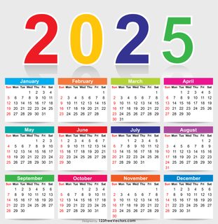 Colorful 2025 Calendar Vector