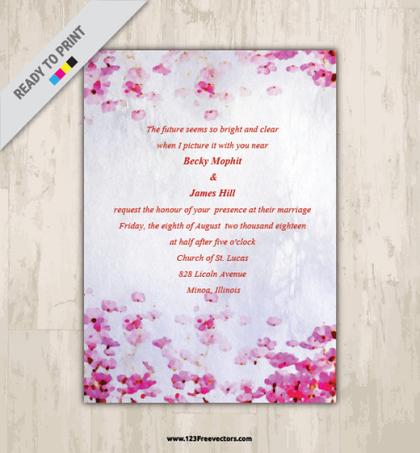 Watercolor Marriage Invitation Card Template