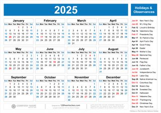 Free Printable 2025 Calendar with Holidays