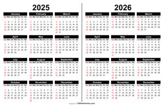 2025 and 2026 Calendar Printable