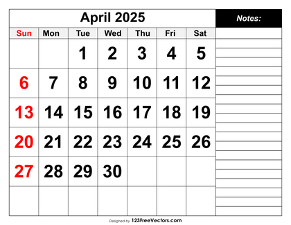 Calendar April 2025