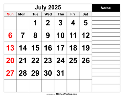 Calendar July 2025