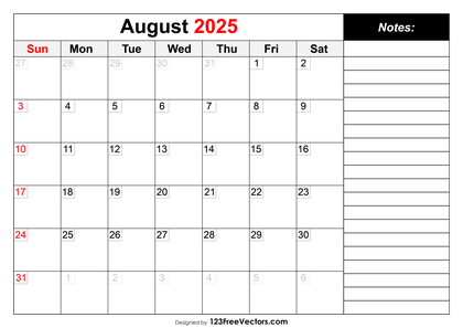 August 2025 Calendar
