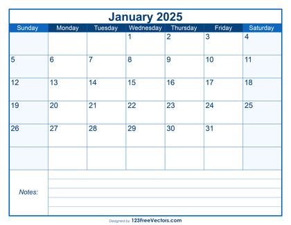 Free Printable January 2025 Calendar