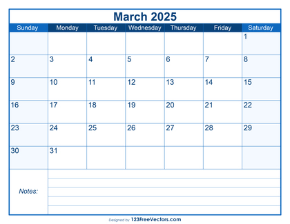 Free Printable March 2025 Calendar