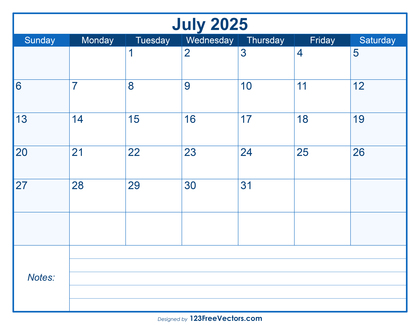 Free Printable July 2025 Calendar