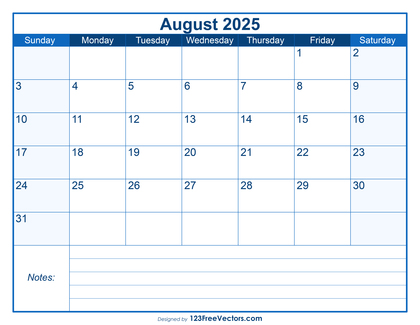 Free Printable August 2025 Calendar