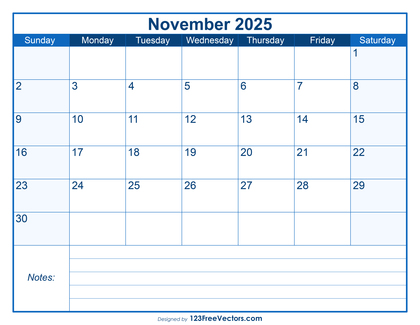 Free Printable November 2025 Calendar