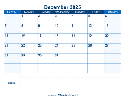 Free Printable December 2025 Calendar