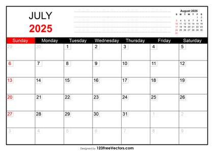 July 2025 Printable Calendar