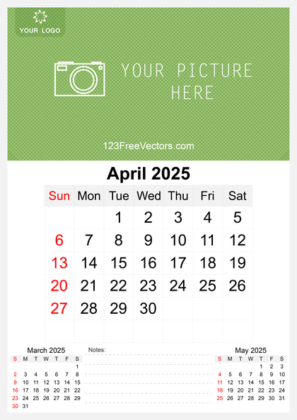 2025 April Wall Calendar Template