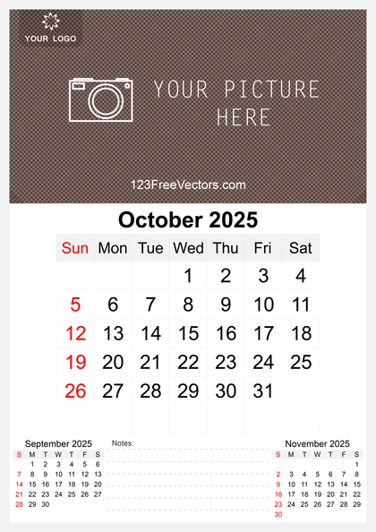 2025 October Wall Calendar Template