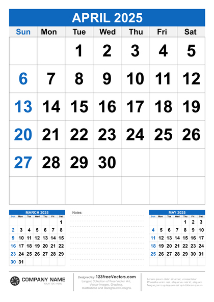 Wall Calendar April 2025