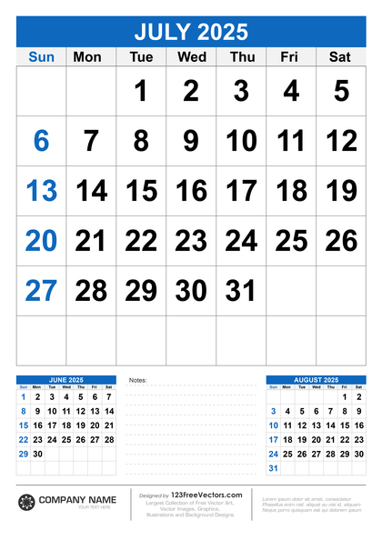 Wall Calendar July 2025