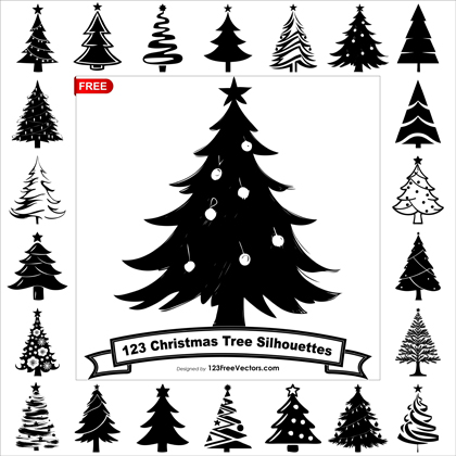 123 Christmas Tree Silhouette Vector Pack for Holiday Decorations