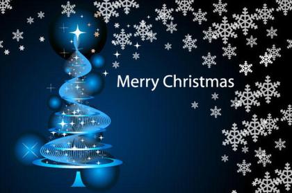 Merry Christmas Wallpaper with Sparkle Pine Tree and Snowflakes Vector