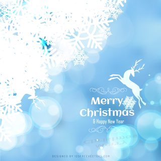 Light Blue Christmas Background with Snowflakes and Reindeer