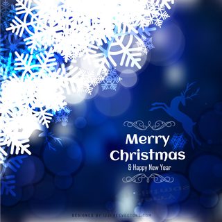 Merry Christmas Dark Blue Background with Snowflakes and Reindeer
