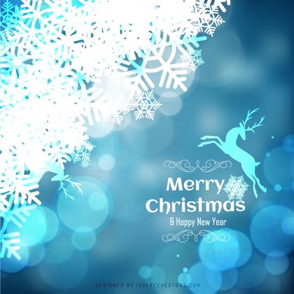 Blue Christmas Background with Snowflakes and Reindeer