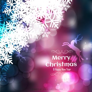 Dark Color Christmas Background with Snowflakes and Reindeer