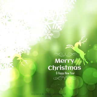 Shiny Christmas Green Background with Snowflake and Reindeer