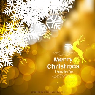 Merry Christmas Dark Orange Background with Snowflakes and Reindeer
