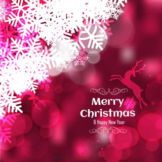 Ruby Pink Christmas Background with Snowflakes and Reindeer