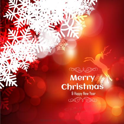 Dark Red Christmas Background with Snowflakes and Reindeer