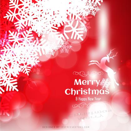 Merry Christmas Red Background with Snowflakes and Reindeer