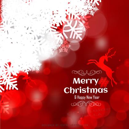 Merry Christmas Red Background with Snowflakes and Reindeer