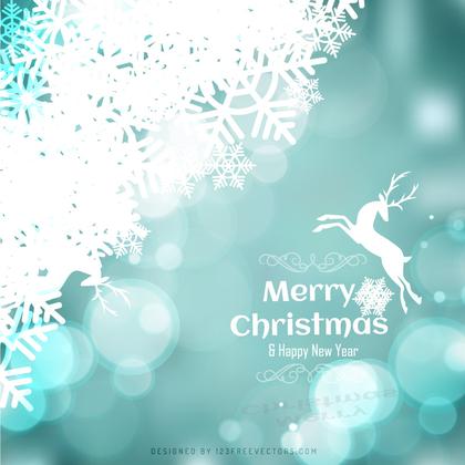 Turquoise Christmas Background with Snowflakes and Reindeer