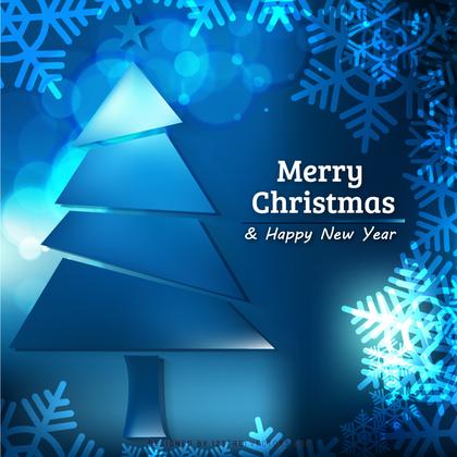 Dark Blue Christmas Tree with Snowflakes Background