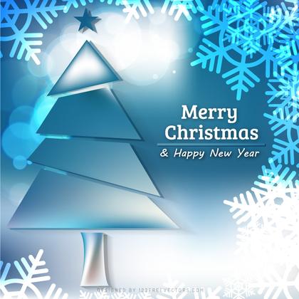 Blue Christmas Tree and Snowflakes Background