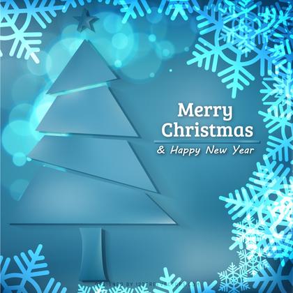 Blue Christmas Tree Background with Snowflakes