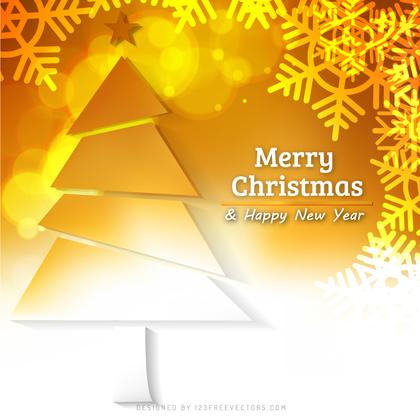 White Orange Christmas Tree and Snowflakes Background