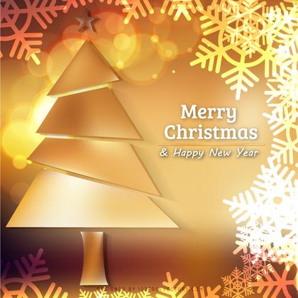 Orange Christmas Tree and Snowflakes Background
