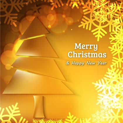 Orange Christmas Tree and Snowflakes Background