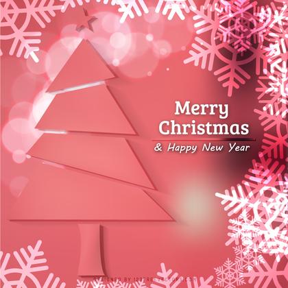 Pink Christmas Tree and Snowflakes Background