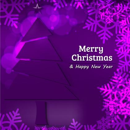 Purple Christmas Tree Background with Snowflakes