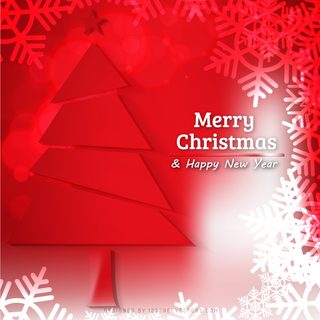 Red Christmas Background with Tree and Snowflakes
