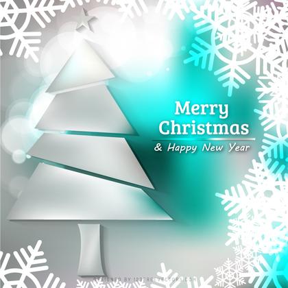 Gray Turquoise Christmas Tree Background with Snowflakes