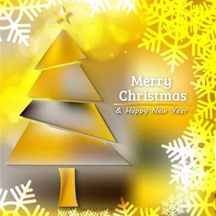 Yellow Christmas Tree Background with Snowflakes