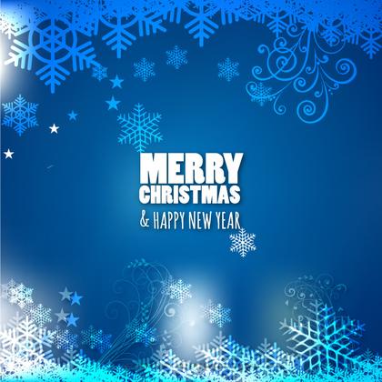 Merry Christmas and Happy New Year Blue Background