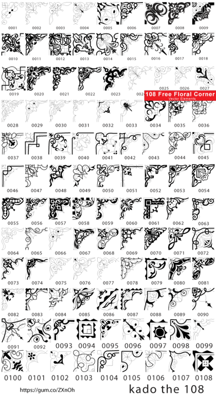 108 Decorative Floral Corners Free Vector Pack