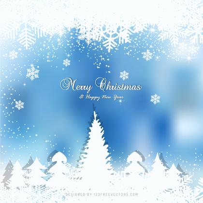 Winter Light Blue Background with snowflakes and Christmas Trees